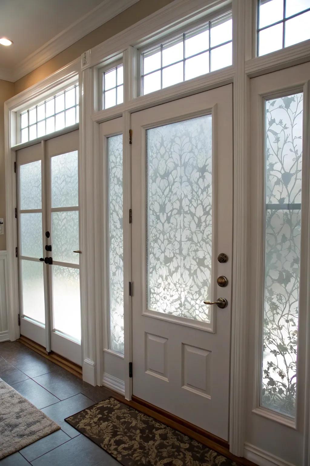 Frosted contact paper offers an affordable and stylish way to add privacy to door windows.