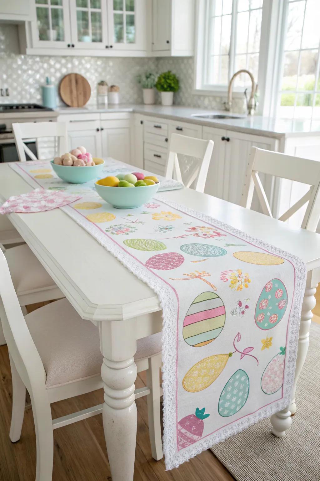 An Easter table runner brings color and charm to the kitchen table.