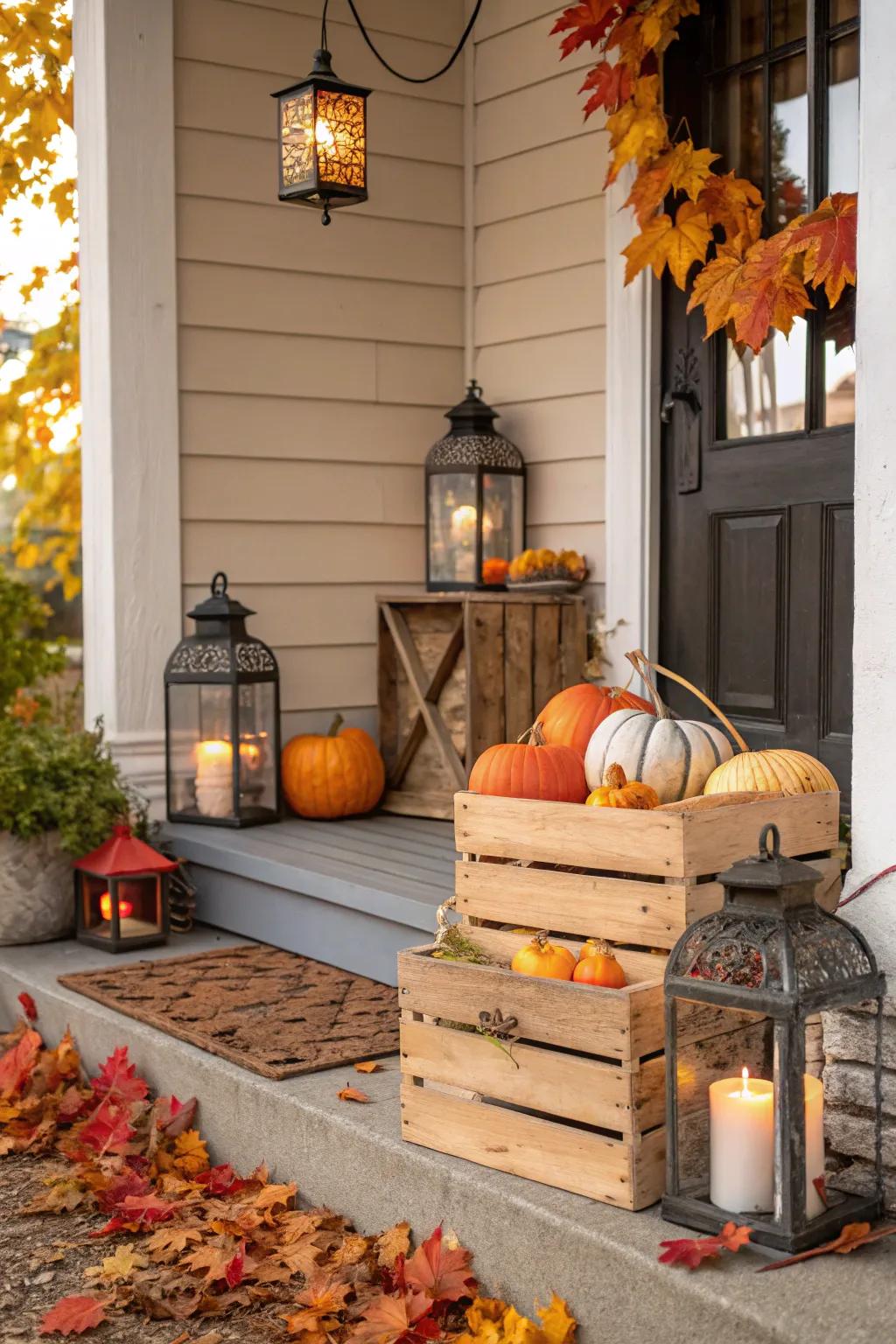 Vintage pieces add charm and history to a fall-themed porch.