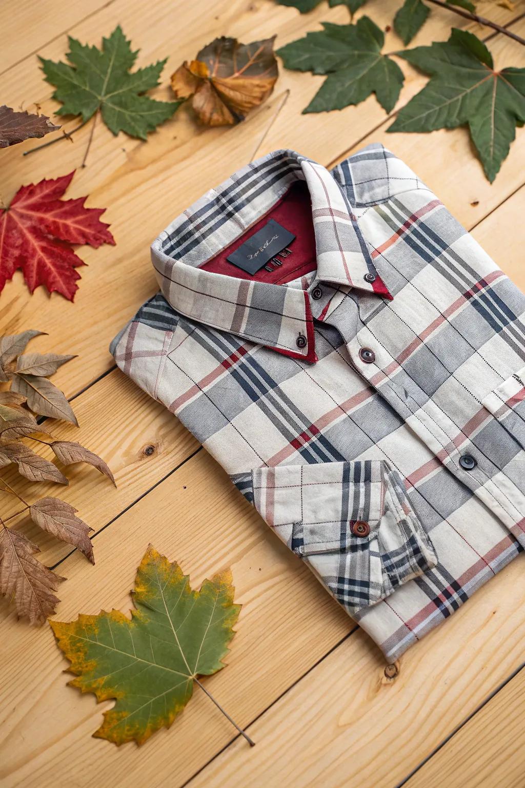 Checkered touches add a stylish accent to any autumn shirt.
