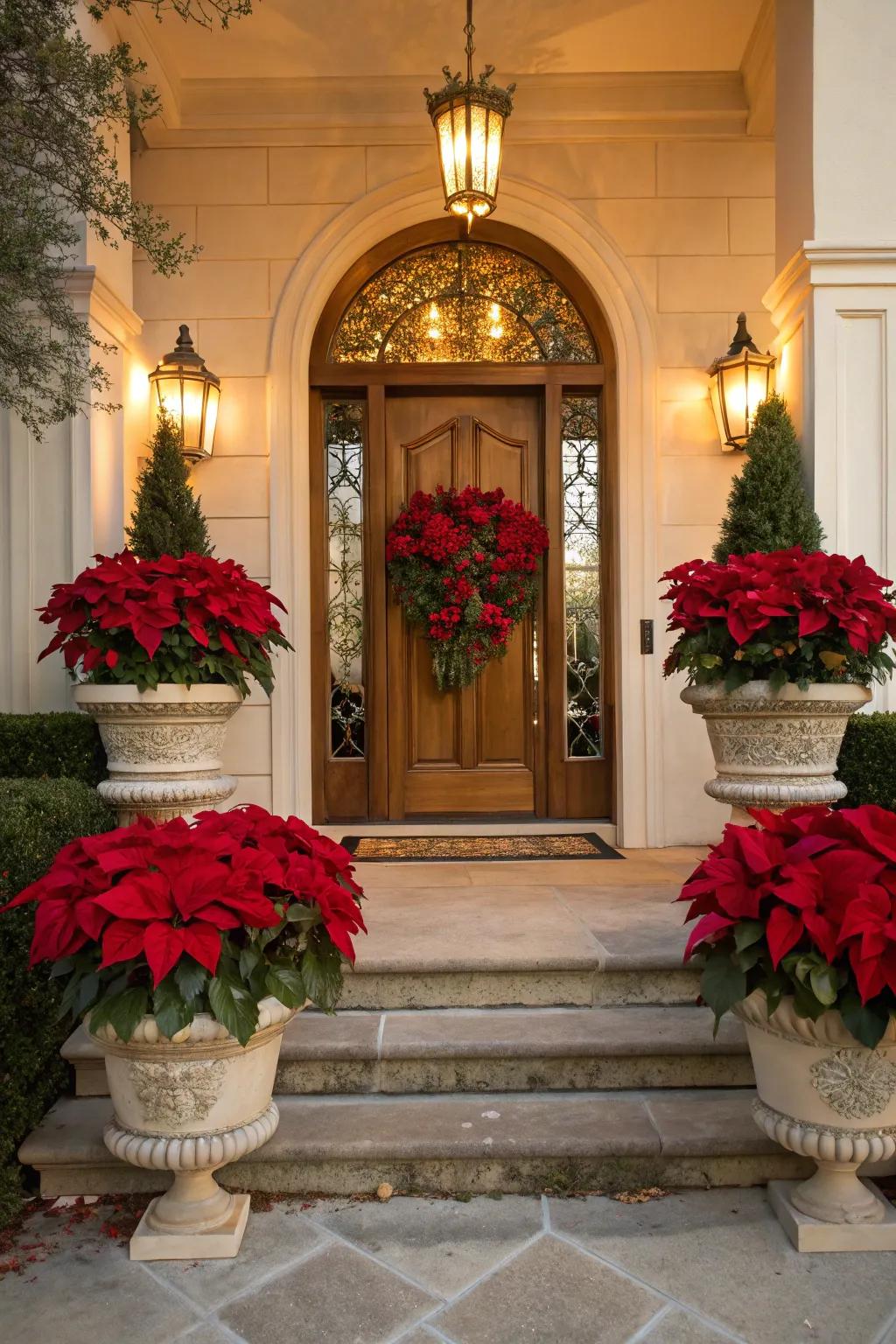 Elegant poinsettia arrangements for a vibrant entrance.