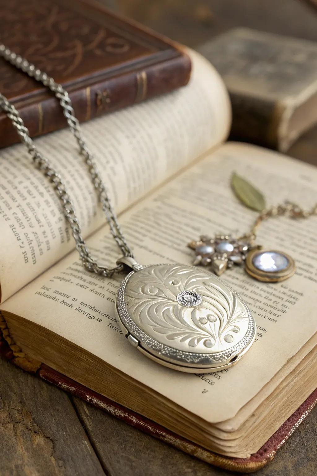 A customizable locket necklace for personal mementos.