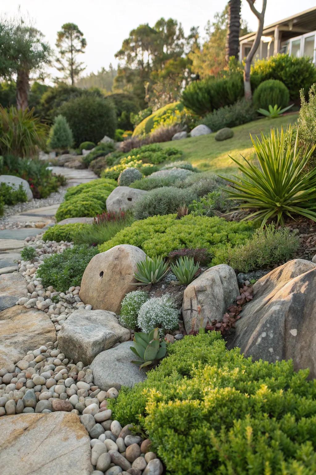 Rock gardens offer a low-maintenance, visually interesting landscape.