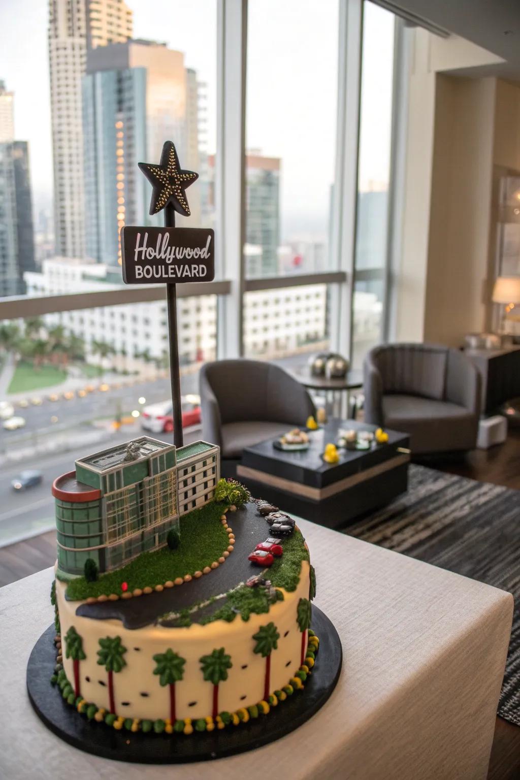 A lively cake capturing the vibrant essence of Hollywood Boulevard.