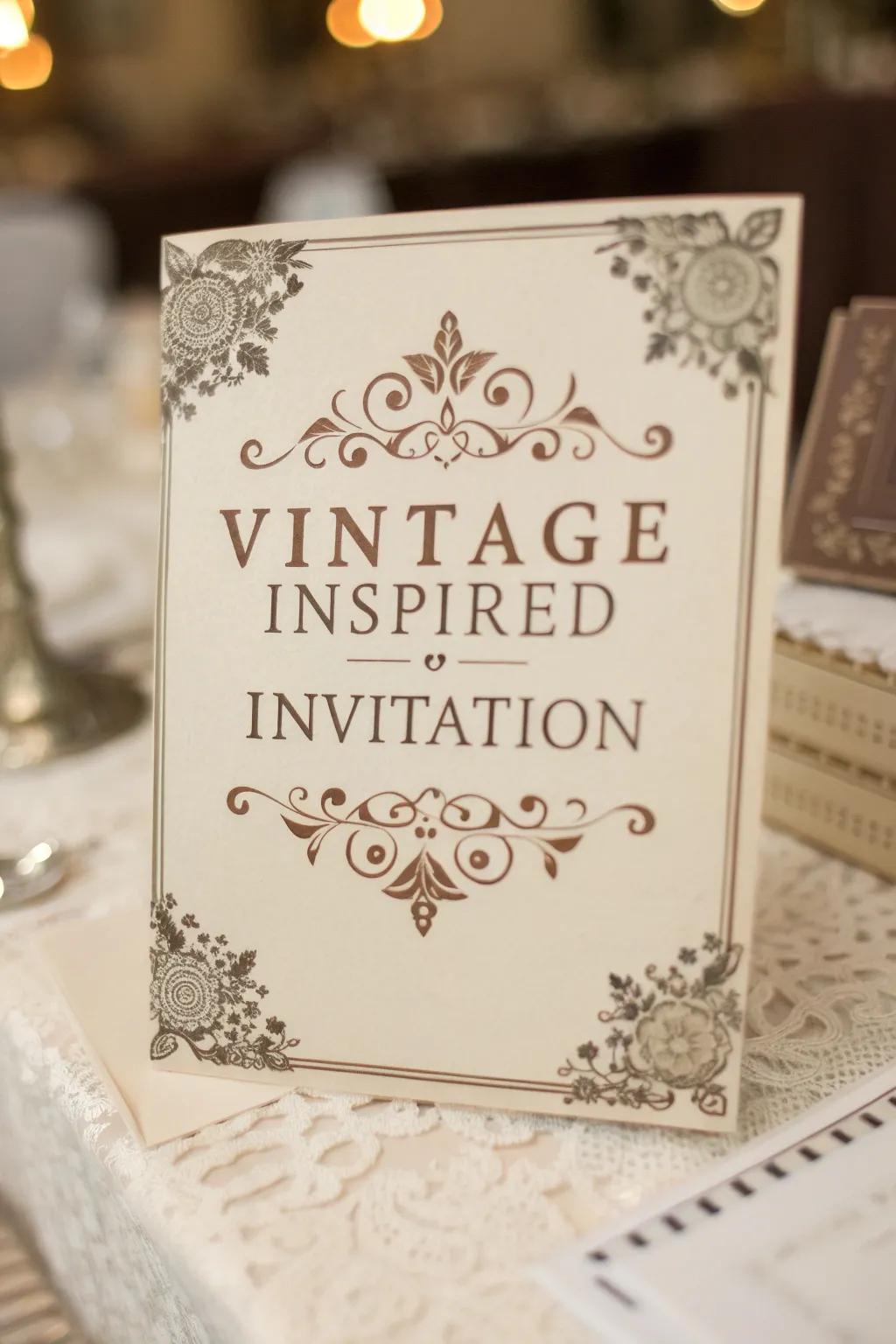 Vintage touches add nostalgic charm to your invitations.