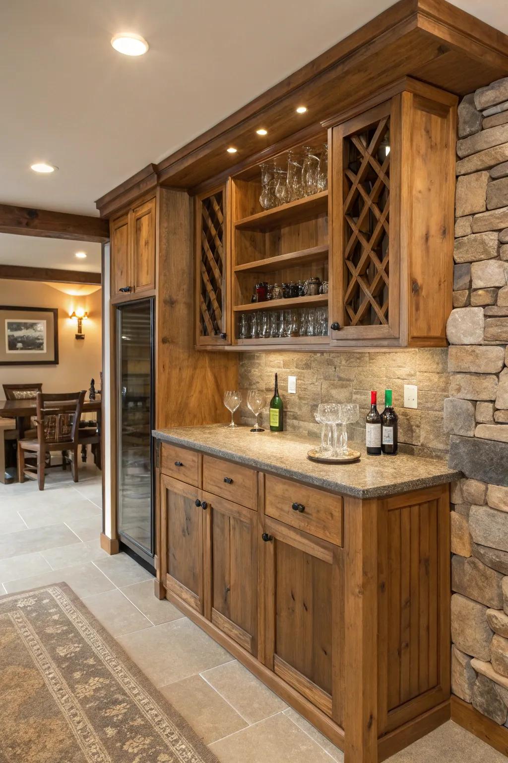 Natural elements add warmth and texture to your bar.