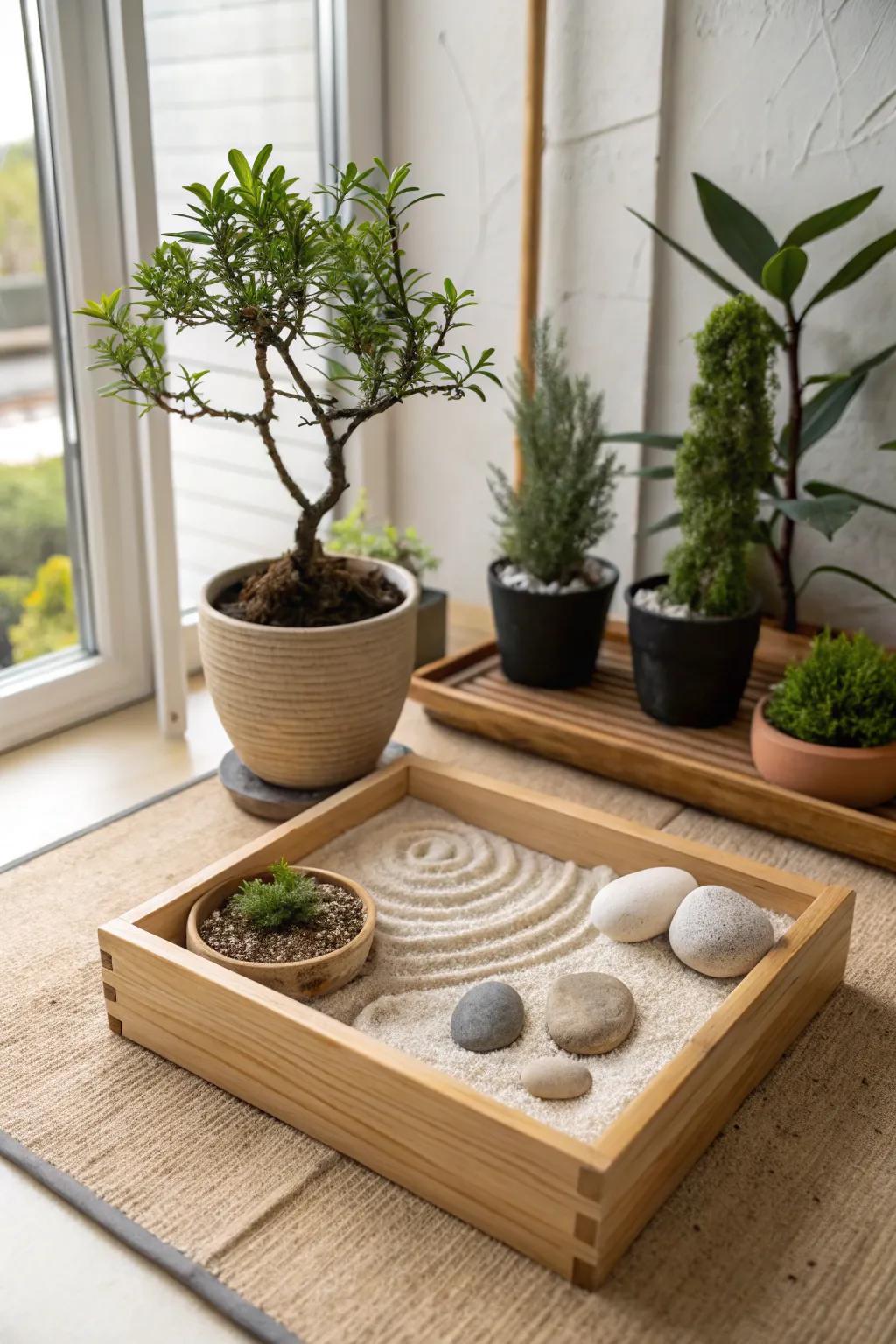 Foster calm with a minimalist indoor zen garden.