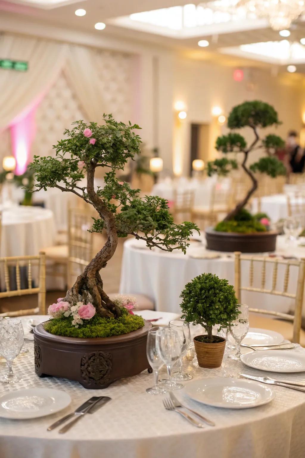 Bonsai trees add uniqueness and longevity.