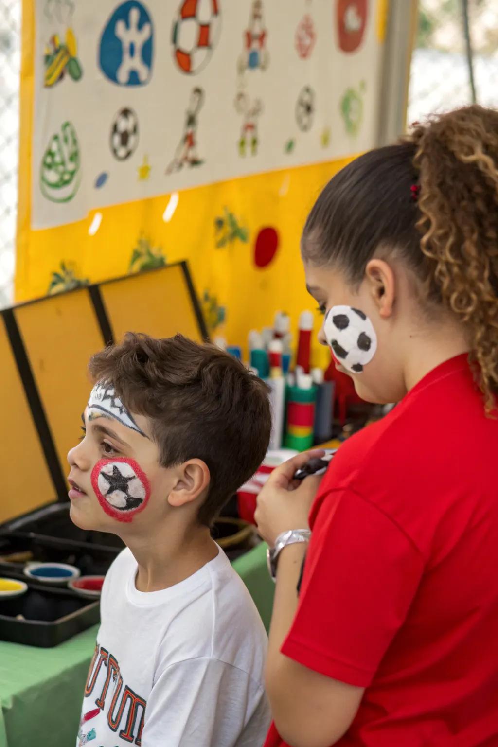 Youngsters getting spirited with painted faces for game day.