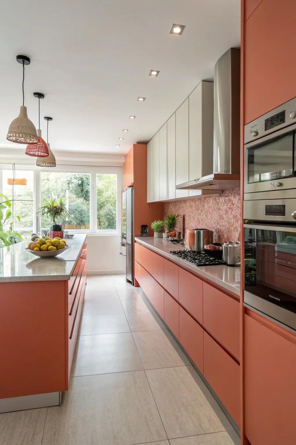 Energetic coral adds a lively touch to your kitchen.