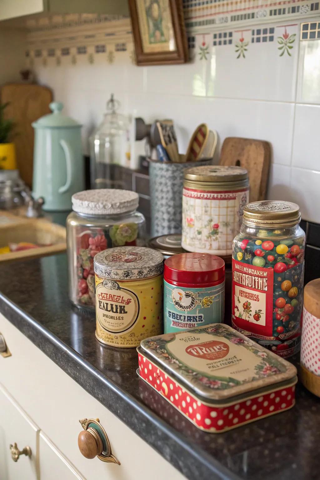 Unusual containers add a quirky character to your vignette.