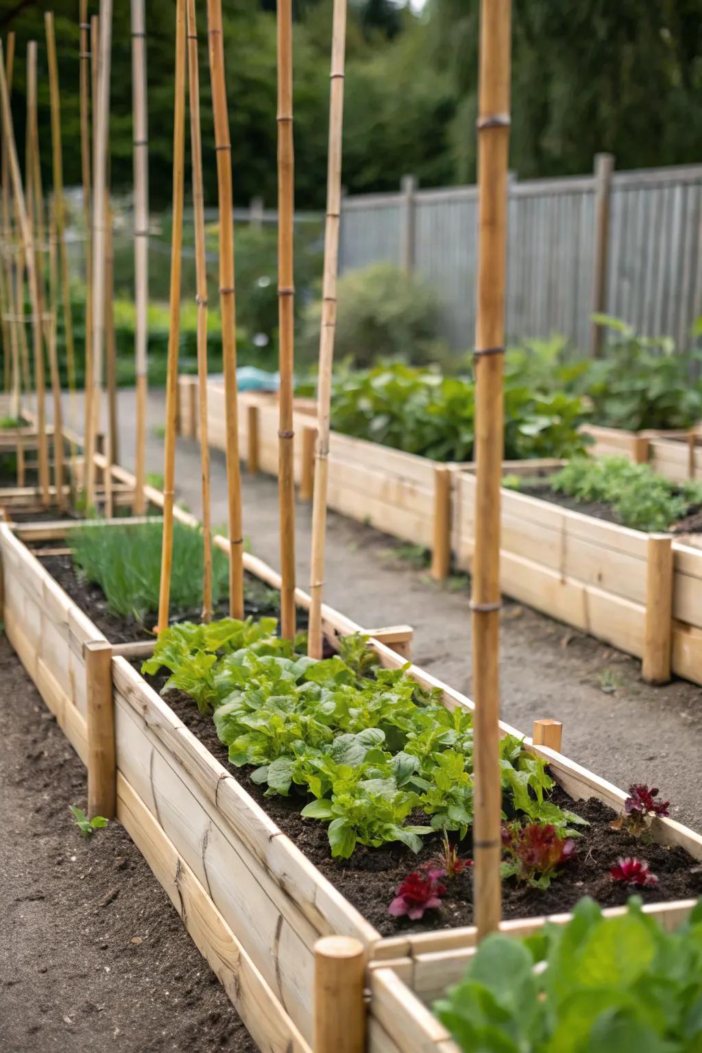 Bamboo provides an eco-friendly and minimalist design for raised beds.