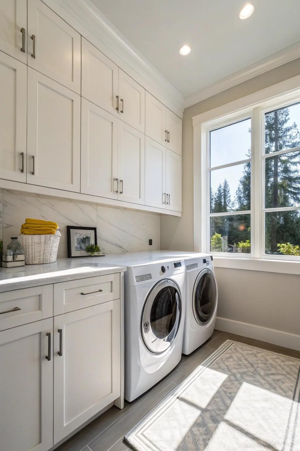 Base cabinets keep the floor open and maximize natural light.