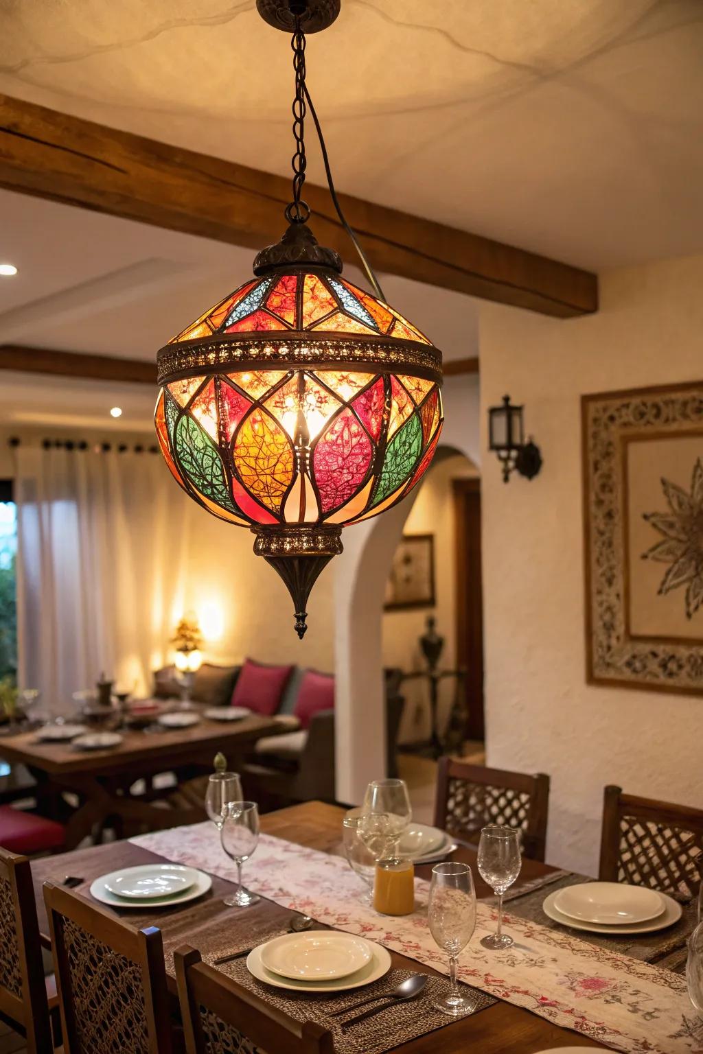 A colorful fixture adding vibrancy to a dining room.