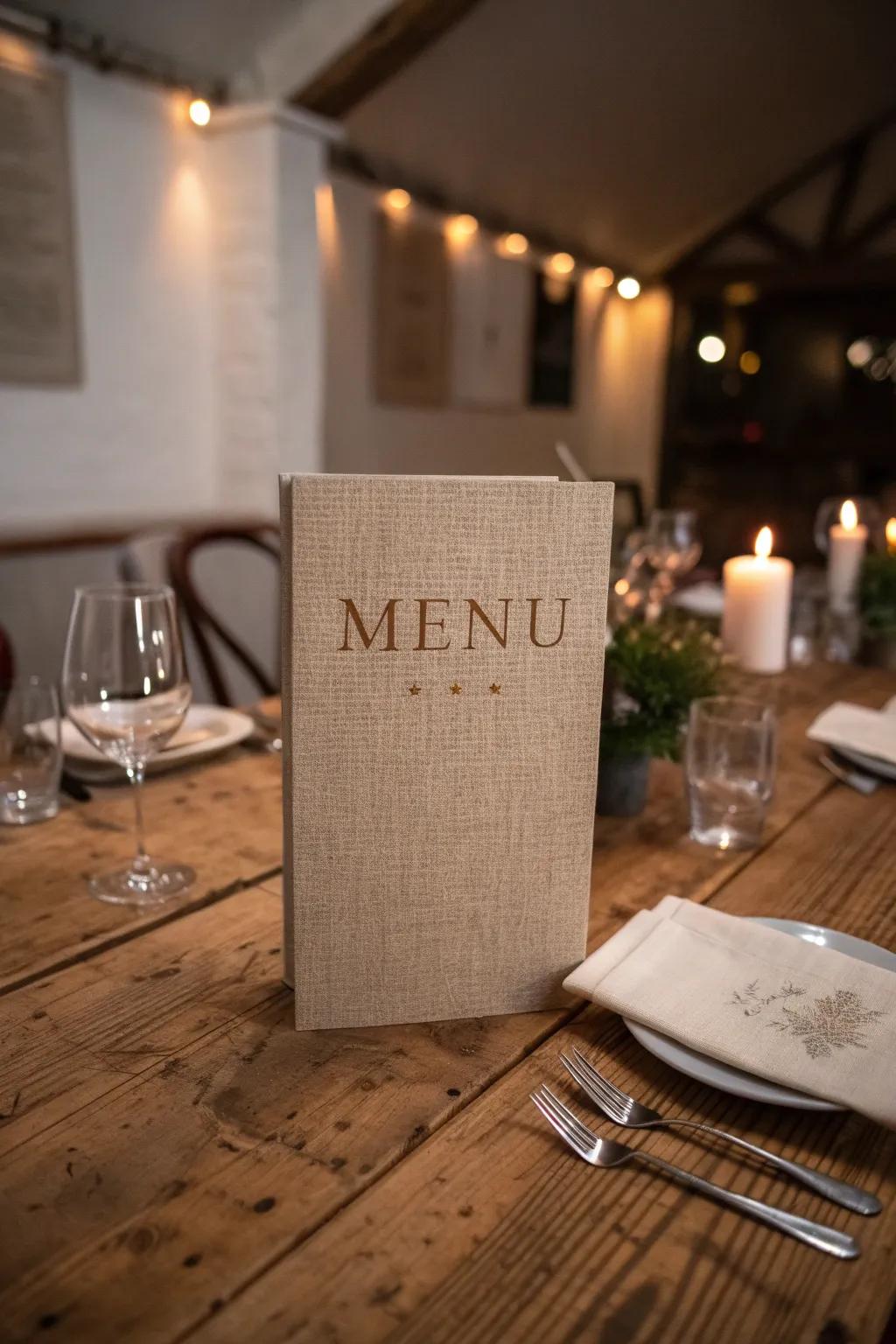 Textured backgrounds add tactile intrigue to your menu design.