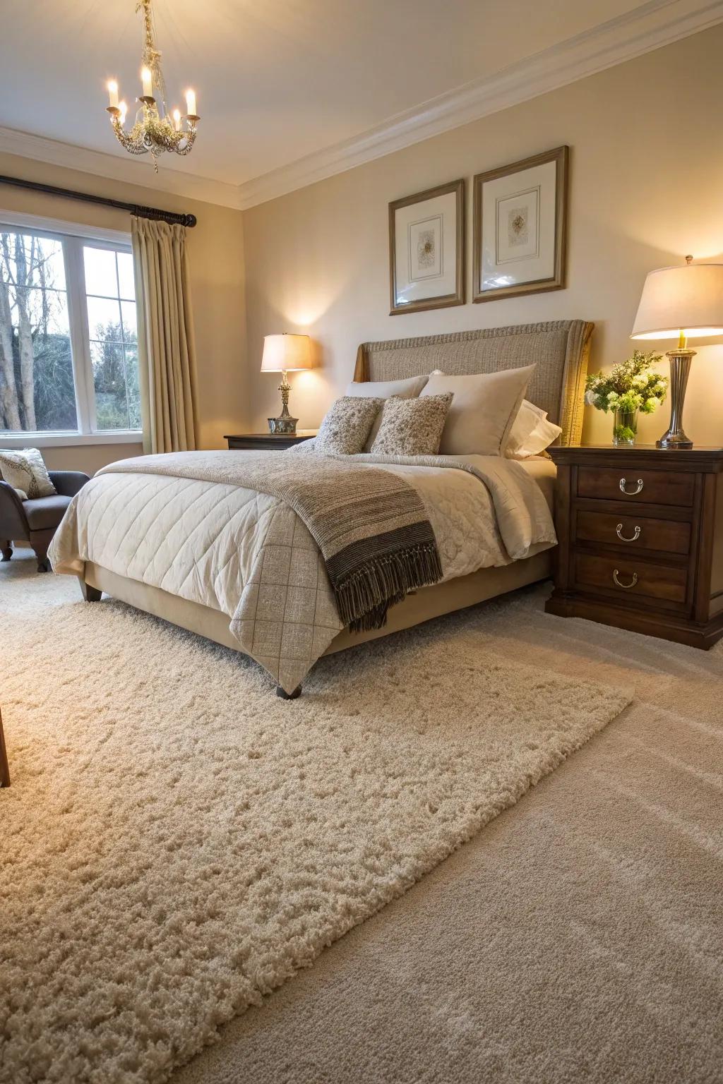 Bedroom featuring a high-pile carpet for a plush and cozy atmosphere