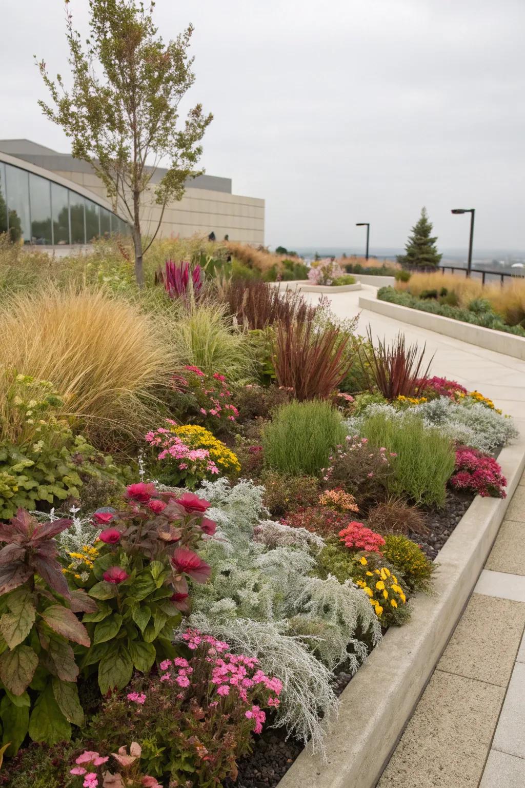 A mix of textures creates a dynamic and interesting flower bed.