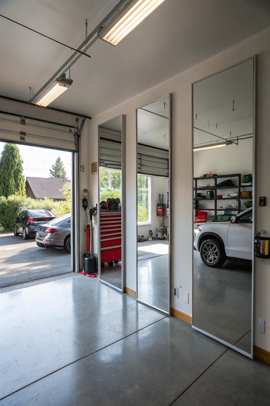 Mirrors can make a garage appear bigger and brighter.