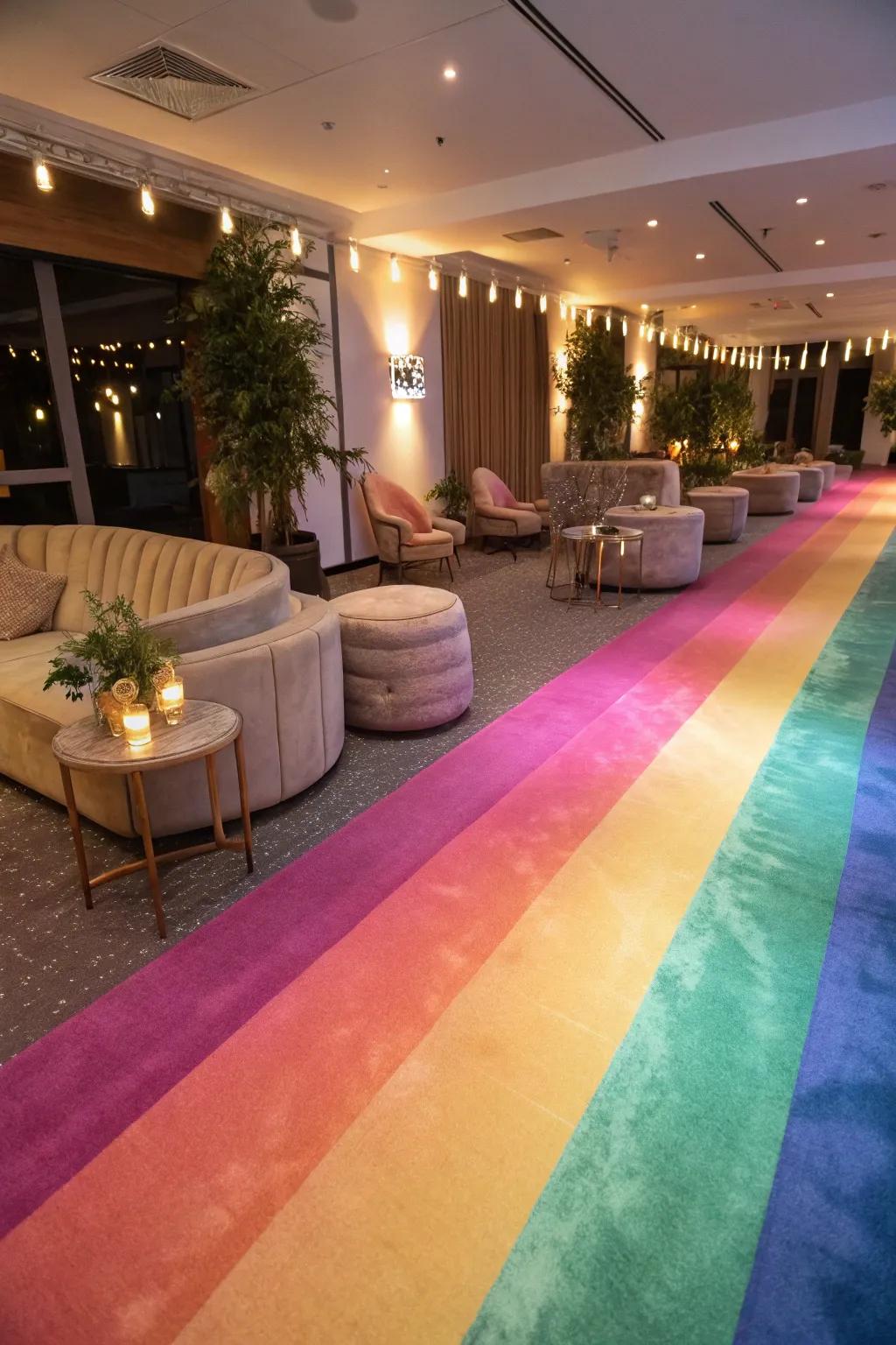 A lounge with gradient-painted floors, offering a luxurious and sophisticated atmosphere.