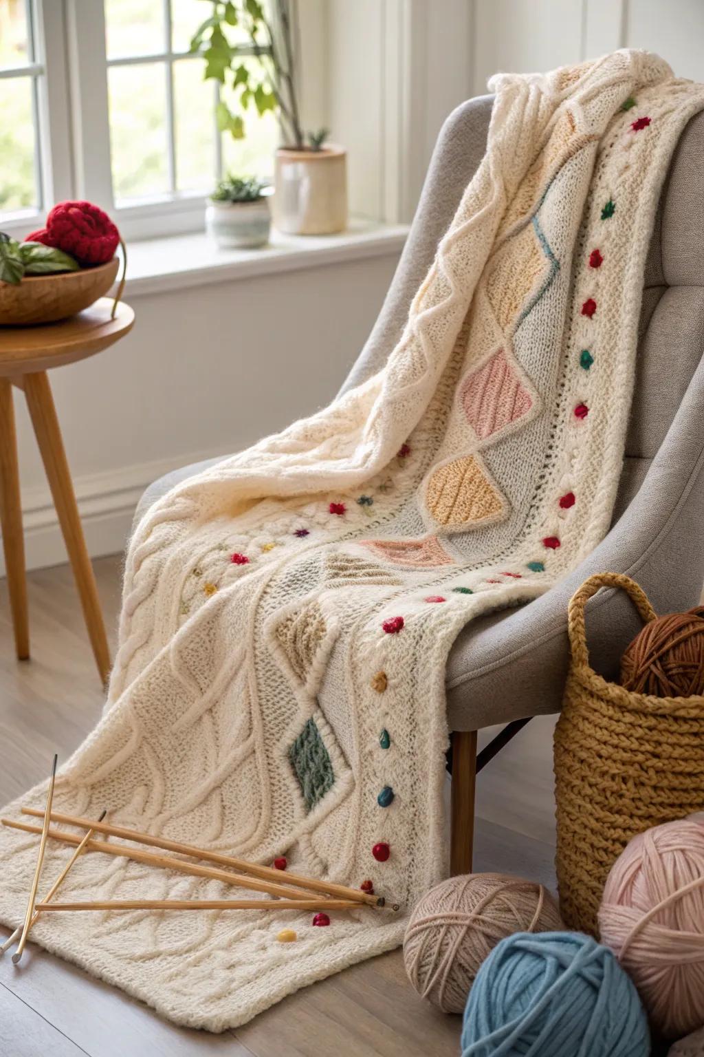 A knitting-themed blanket, perfect for showcasing your crafting passion.