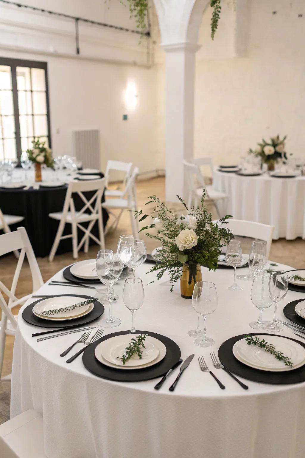 Striking monochrome table settings for a modern look.