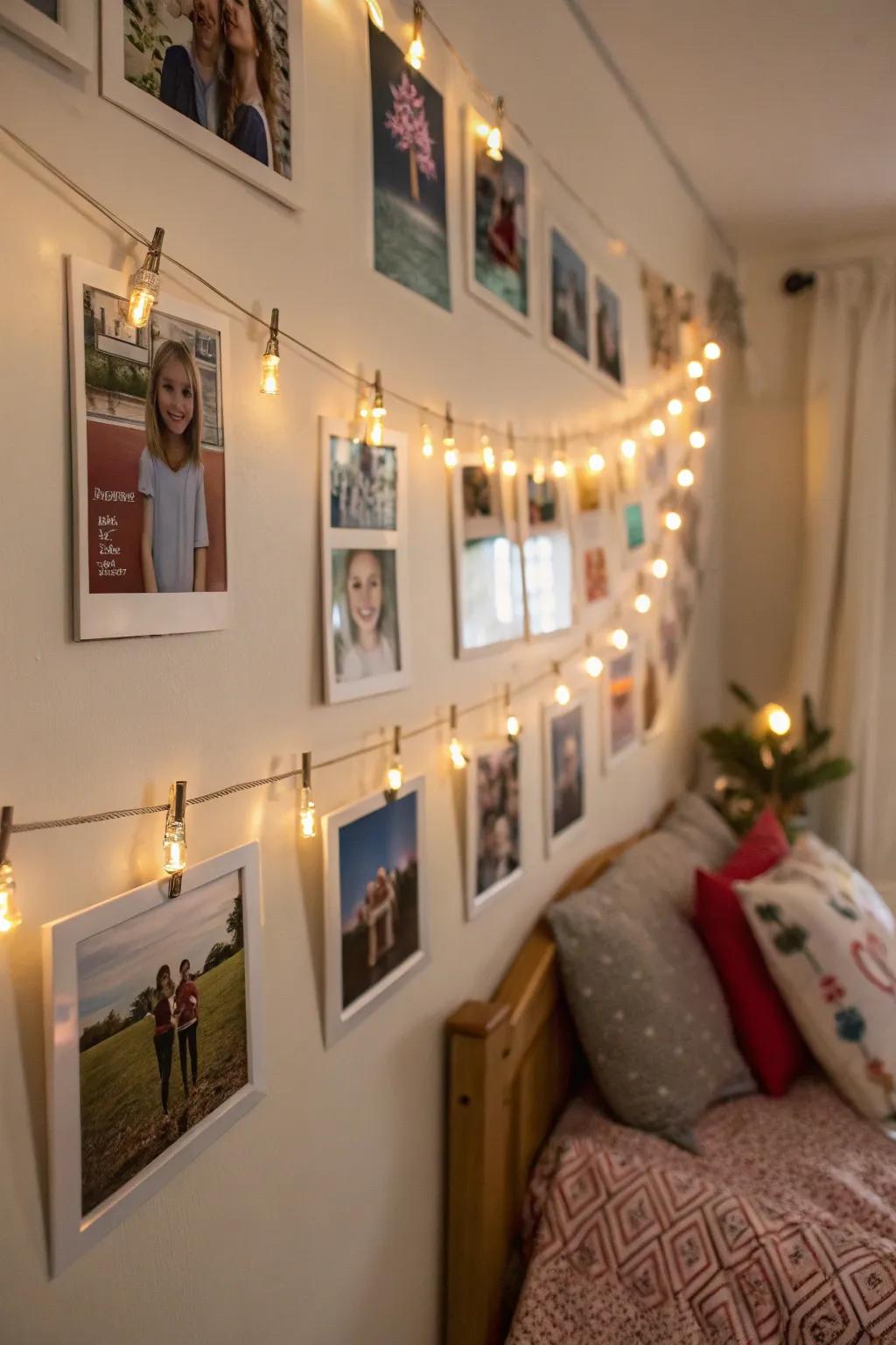Whimsical light-up photo clip display.