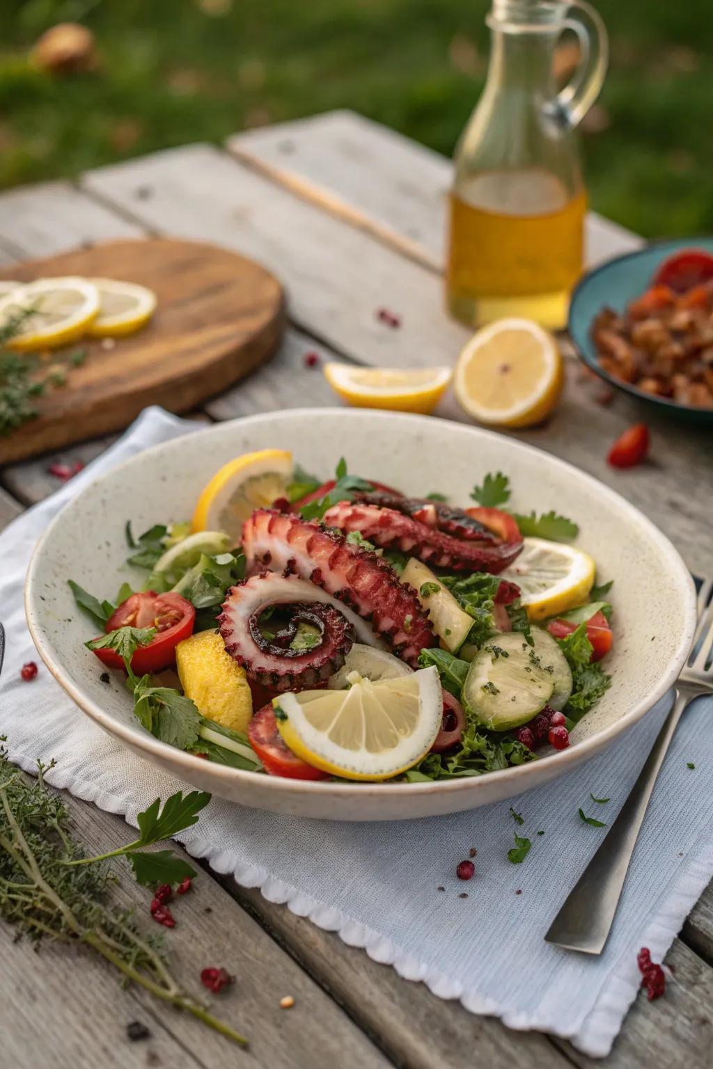 Cephalopod salad, a distinctive and flavorful open-air dish.