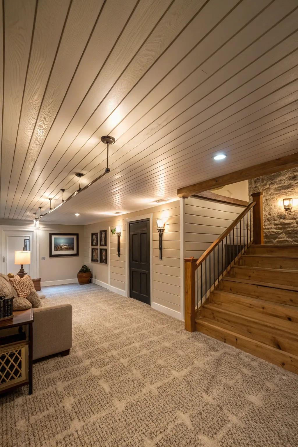 Adding interest with a shiplap ceiling.