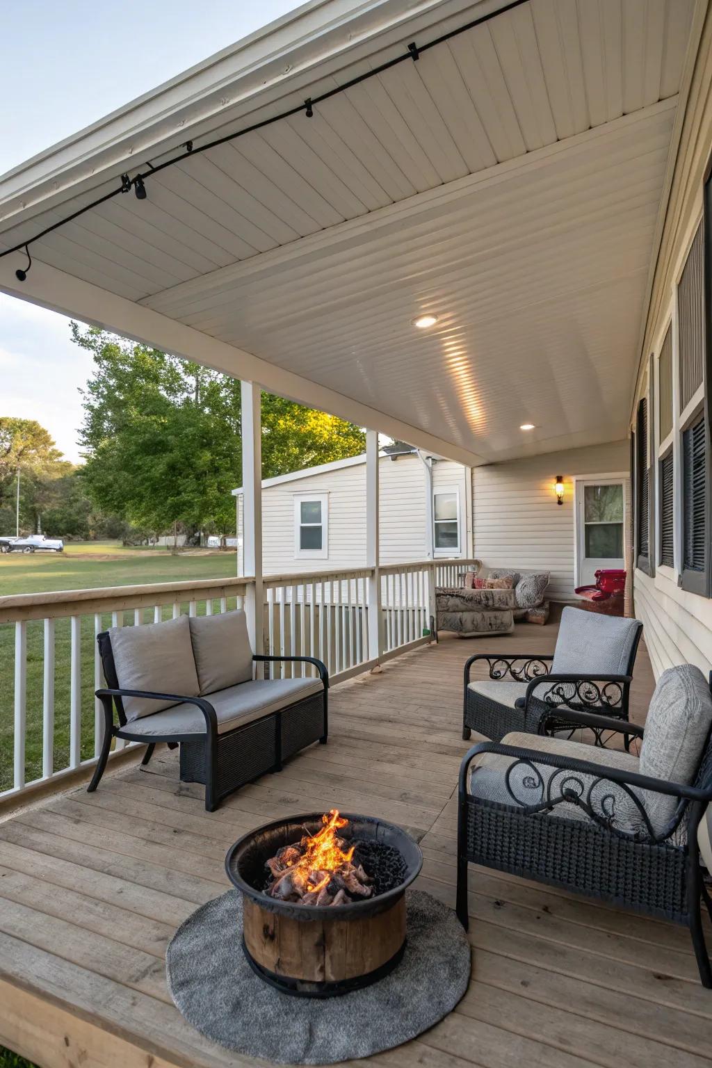 A fire pit injects warmth and charm into your veranda.