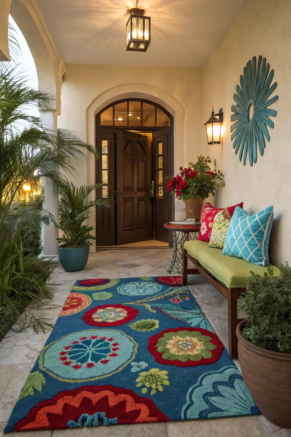 Colorful accents bringing energy to the entryway.