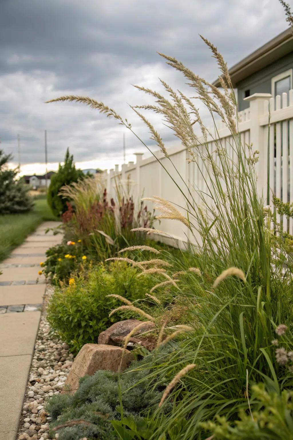 Tall plants create a sense of depth and privacy.