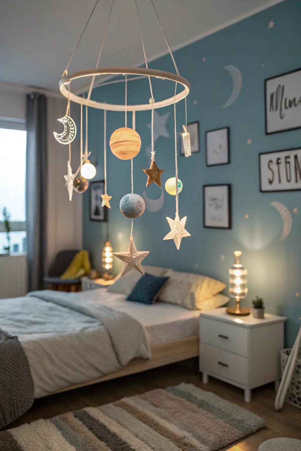 A celestial mobile adds movement and wonder to your room.