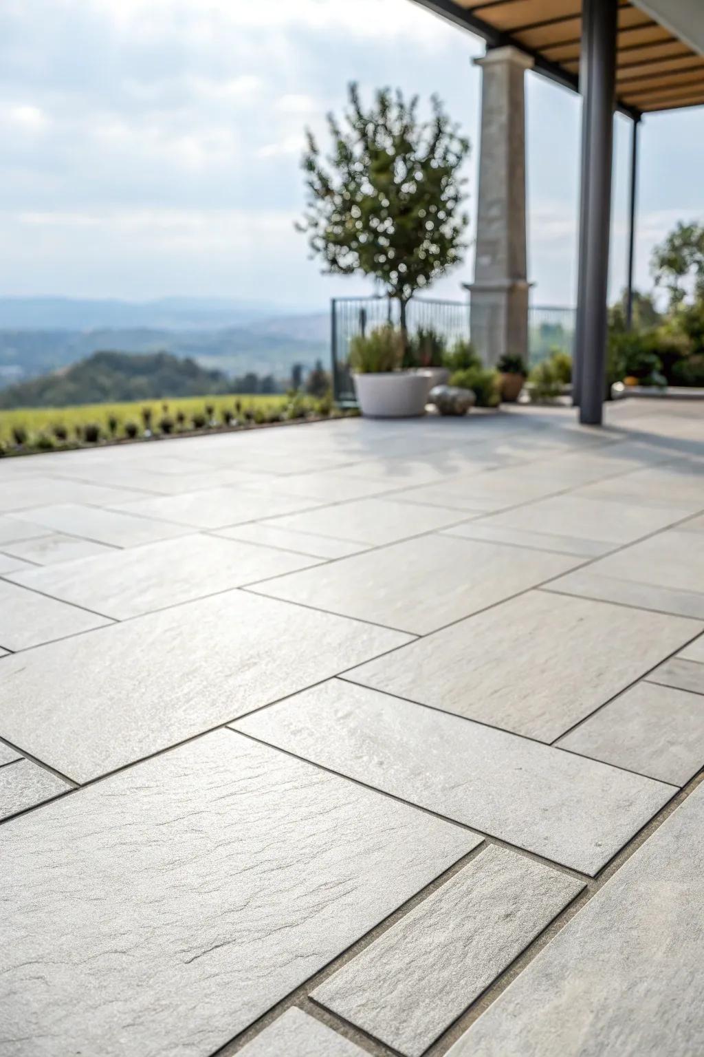 Porcelain stoneware offers polish and sturdiness for patio floors.