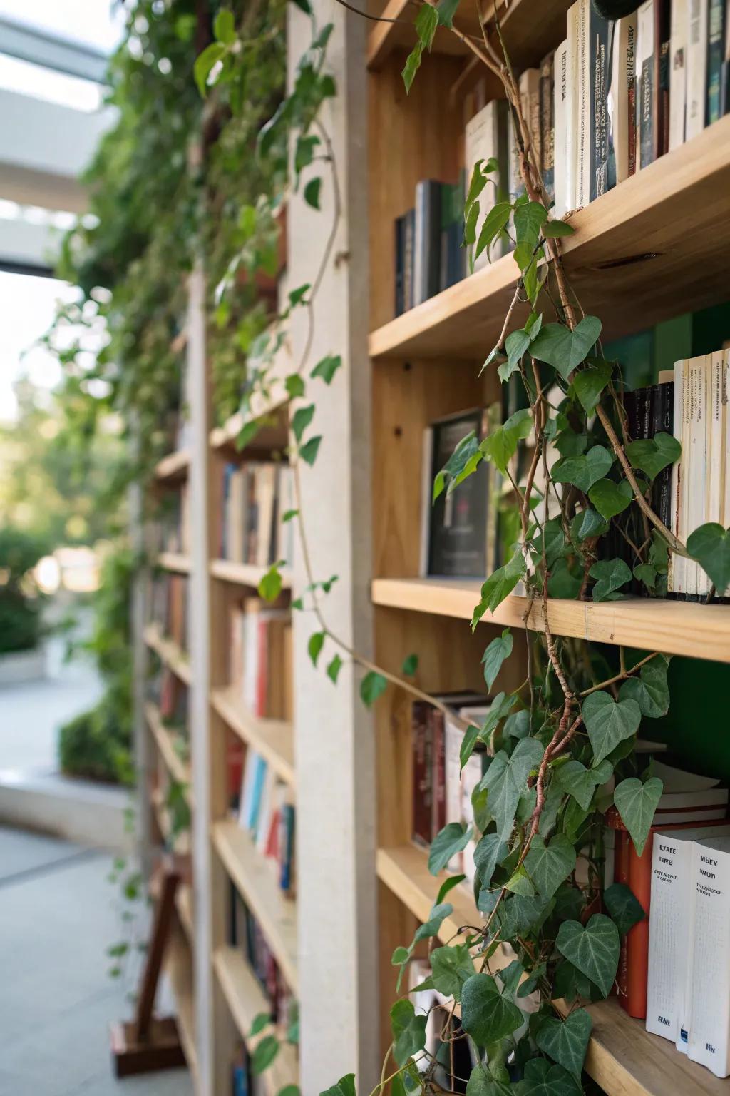 Turn your bookcase into a lush focal point with vines.