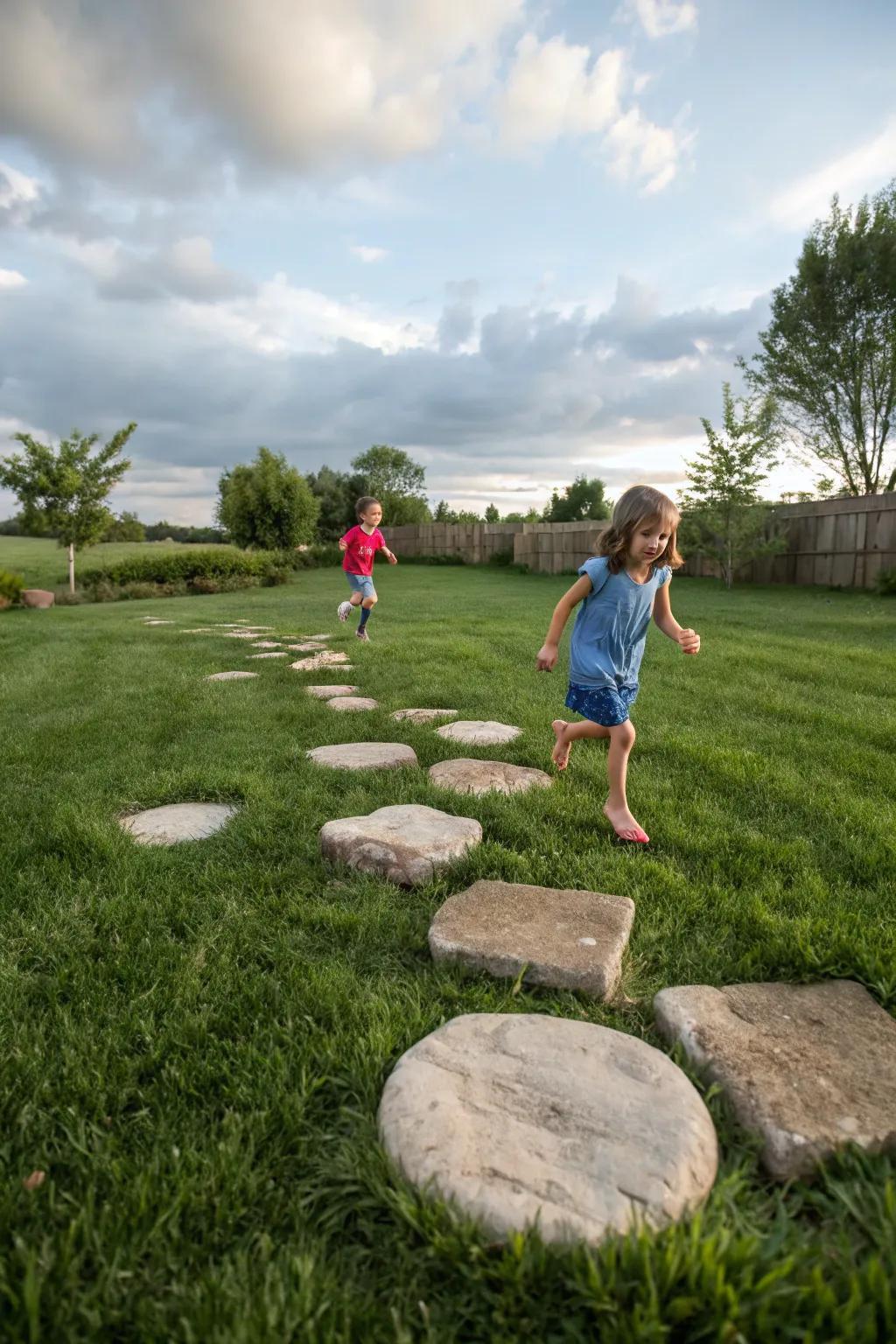 Platform stones create playful and whimsical garden routes.