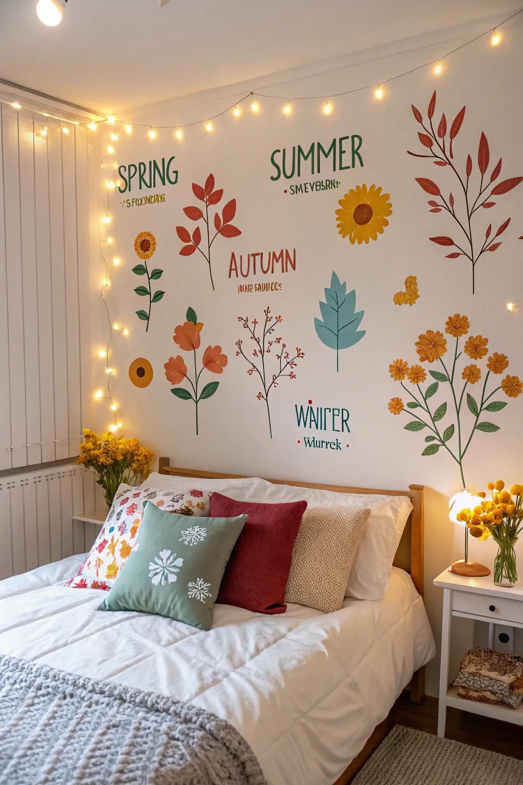 Seasonal decals keep this bedroom's decor fresh and exciting.