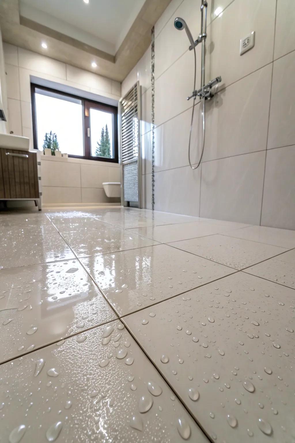 Porcelain tiles provide durability and elegance.