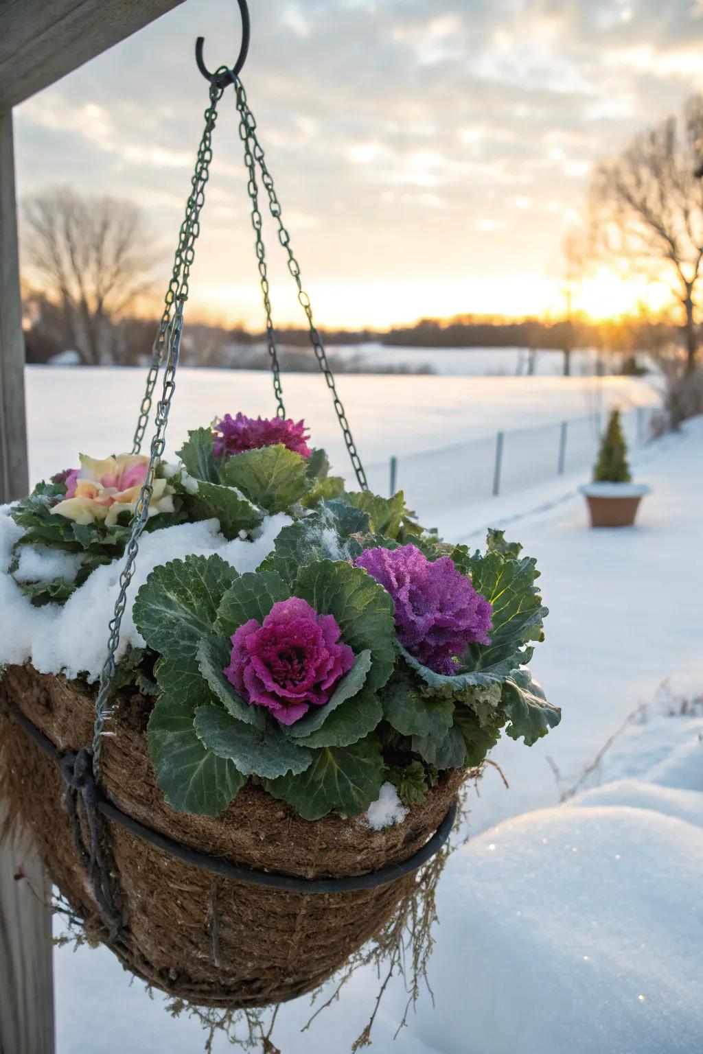 Ornamental cabbage provides texture and color.