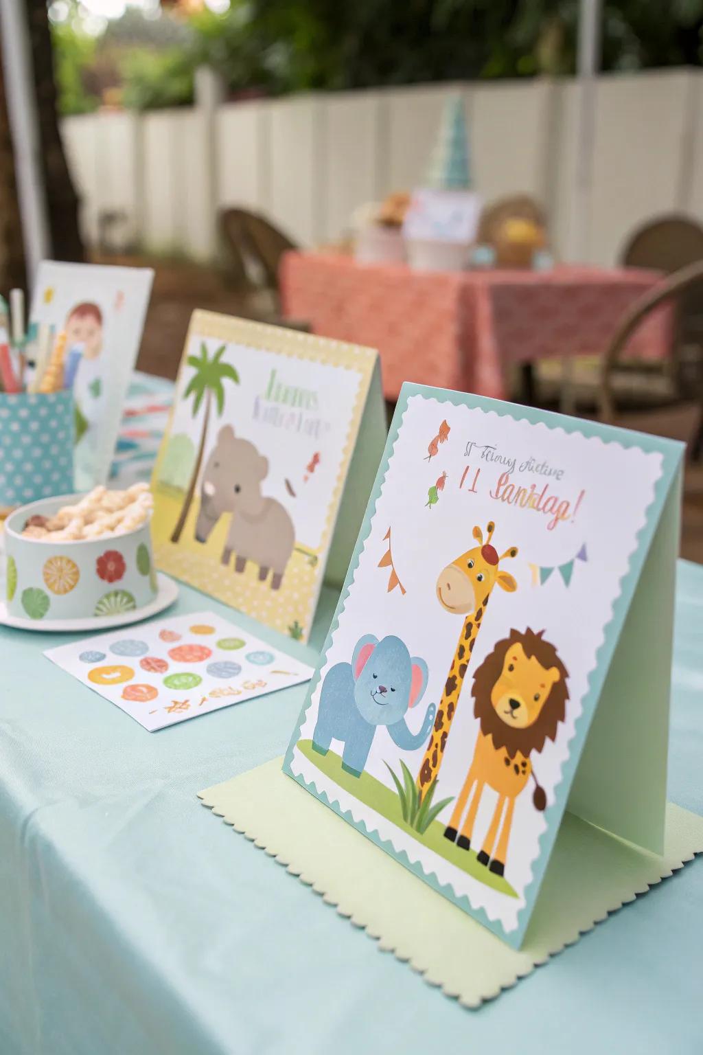 Themed invitations offer a charming preview of your party's festivities.