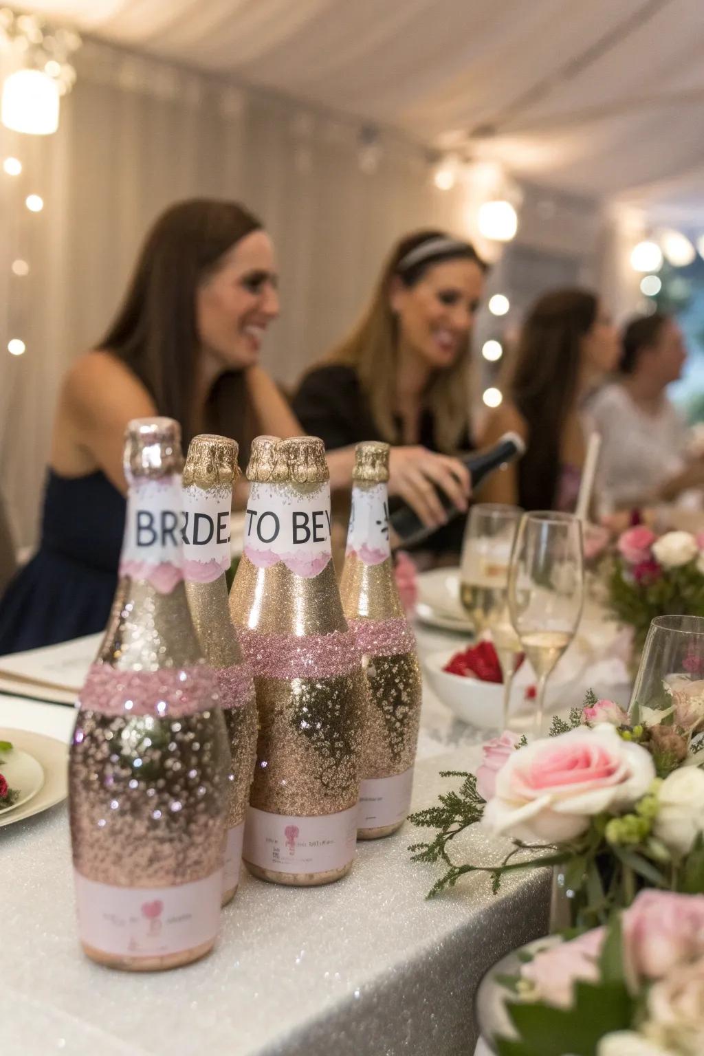 Personalized champagne bottles add a special touch.