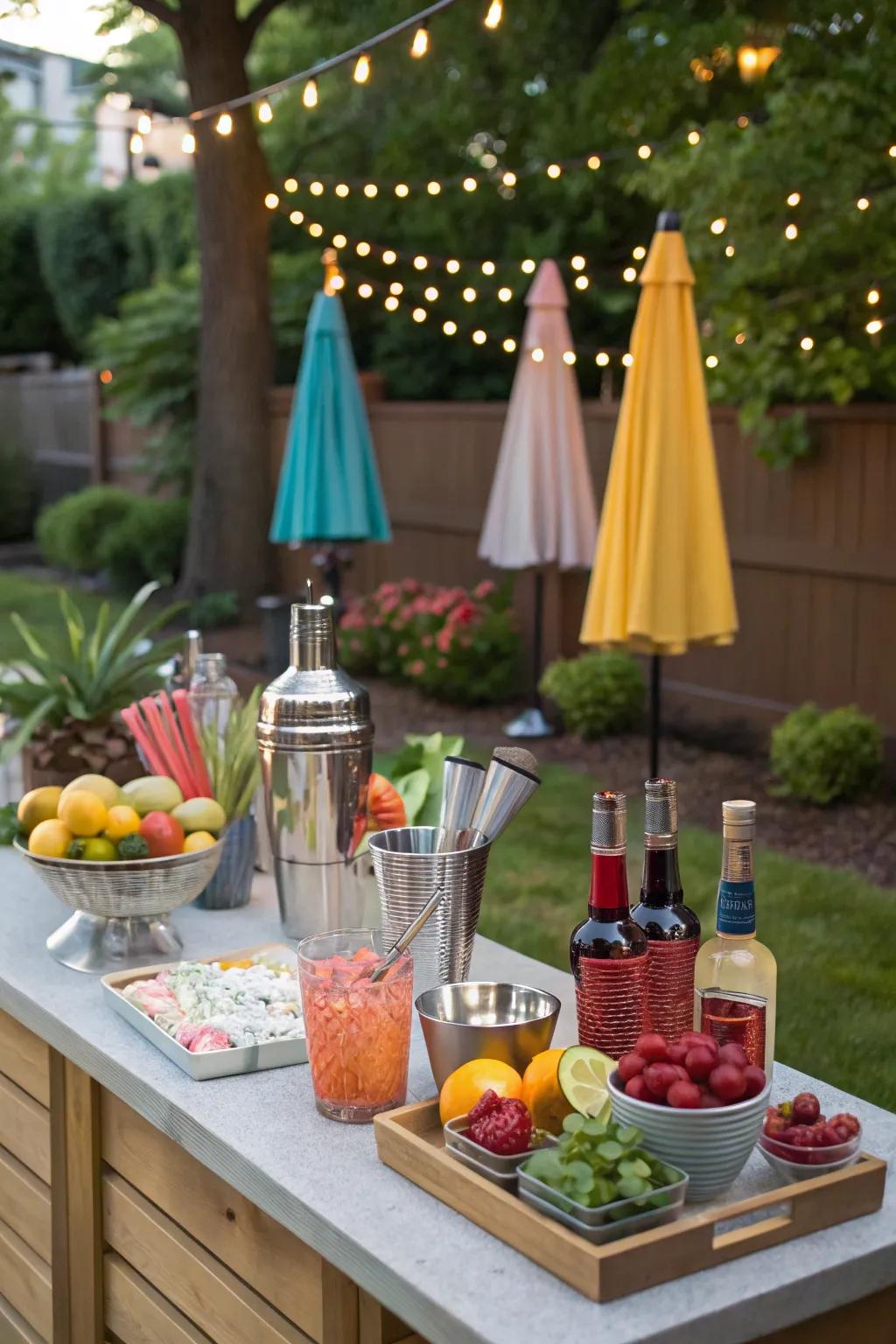 A DIY cocktail bar lets guests craft their own drinks.