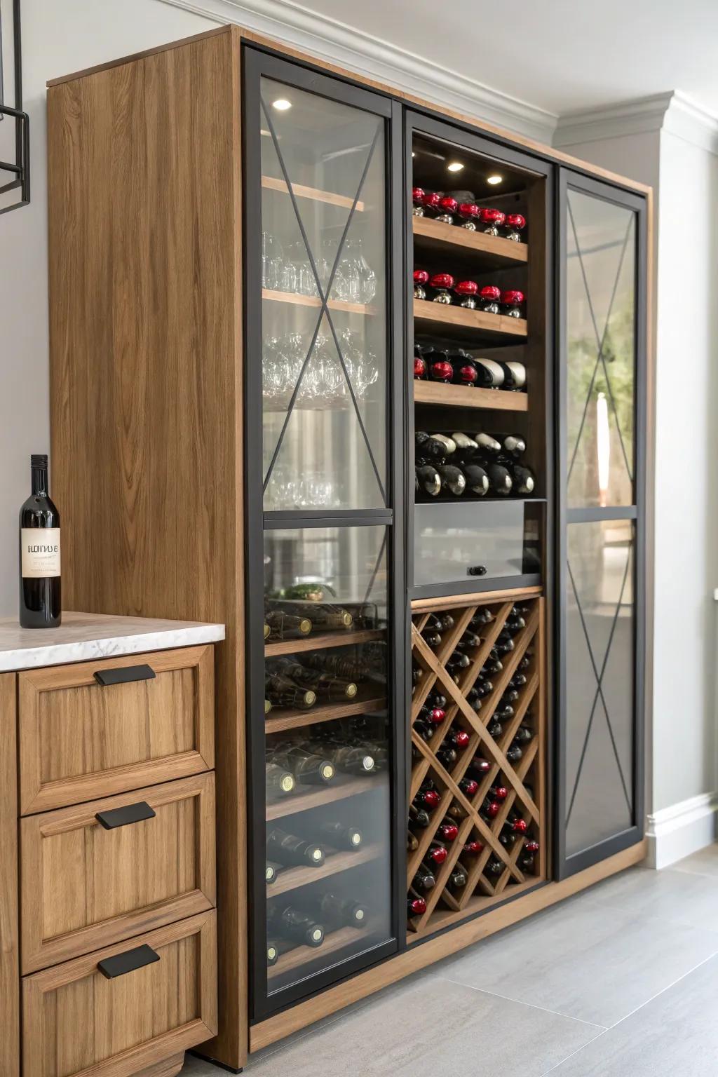 Organized and accessible wine storage.