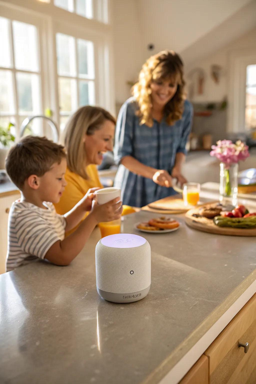 A smart assistant becomes part of the family routine, providing hands-free help during morning preparations.