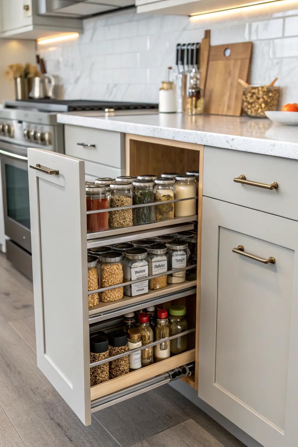 Slide-out racks for easy cabinet access.