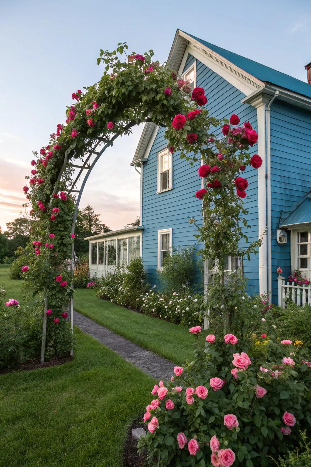 A garden arch adds elegance and a focal point.