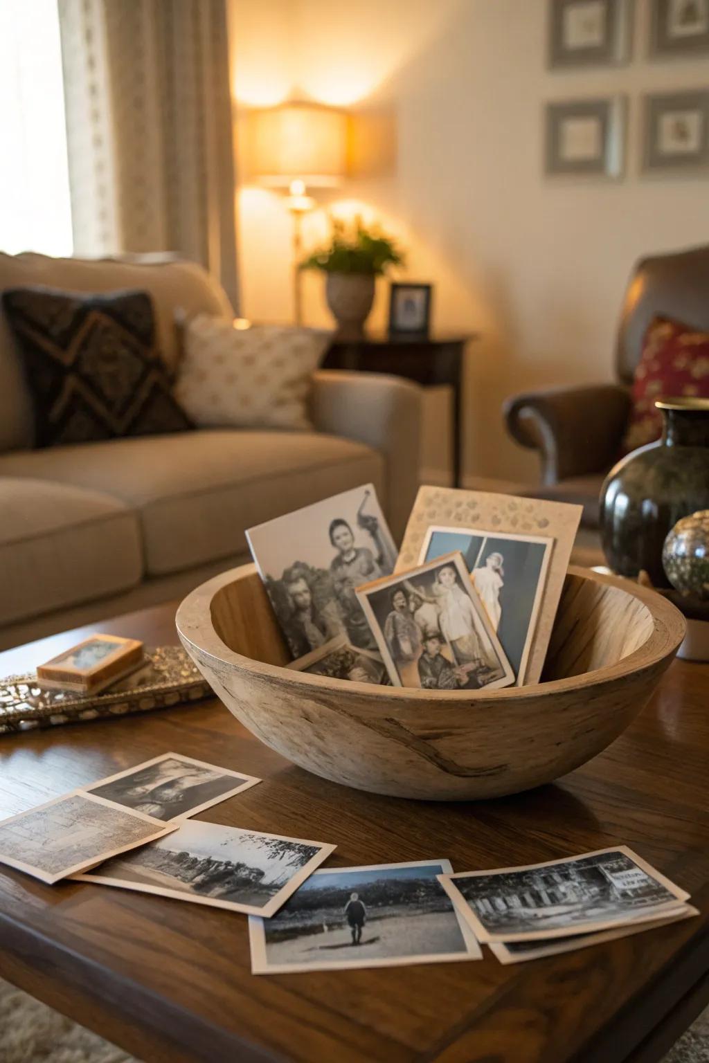 A nostalgic display with vintage family photos