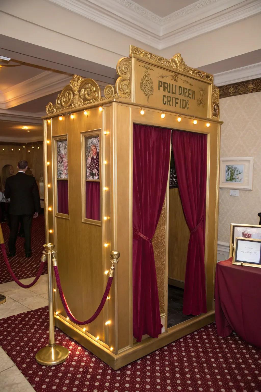 A glimmering photographic kiosk through wine accents presents amusing photographic opportunities.
