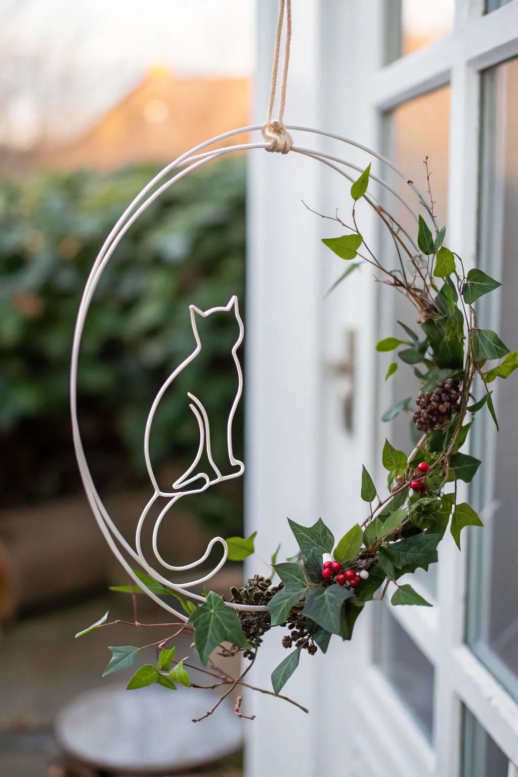 A minimalist cat outline wreath for a sleek style.