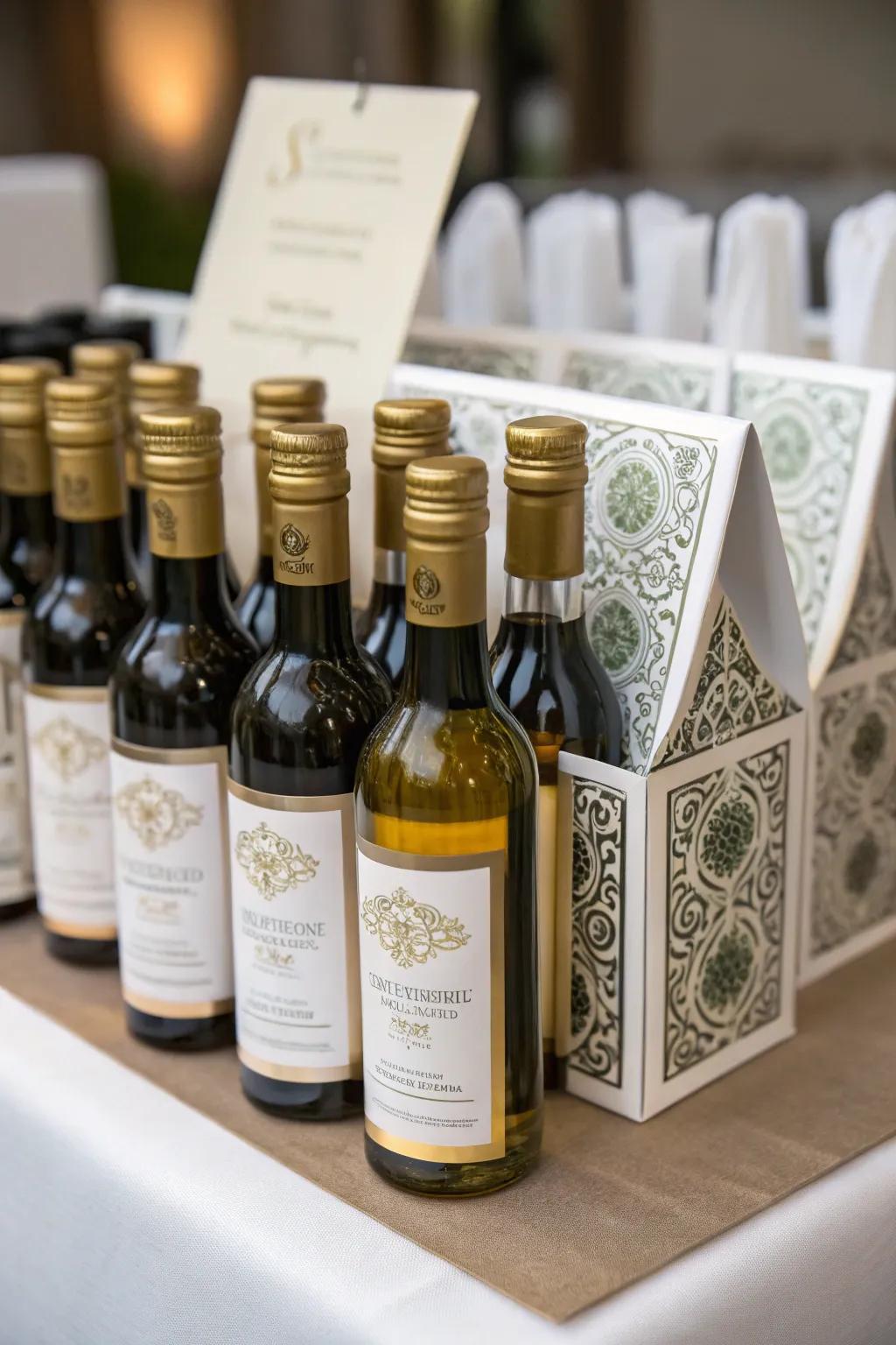 Mini wine bottles add a festive flair to your wedding favors.