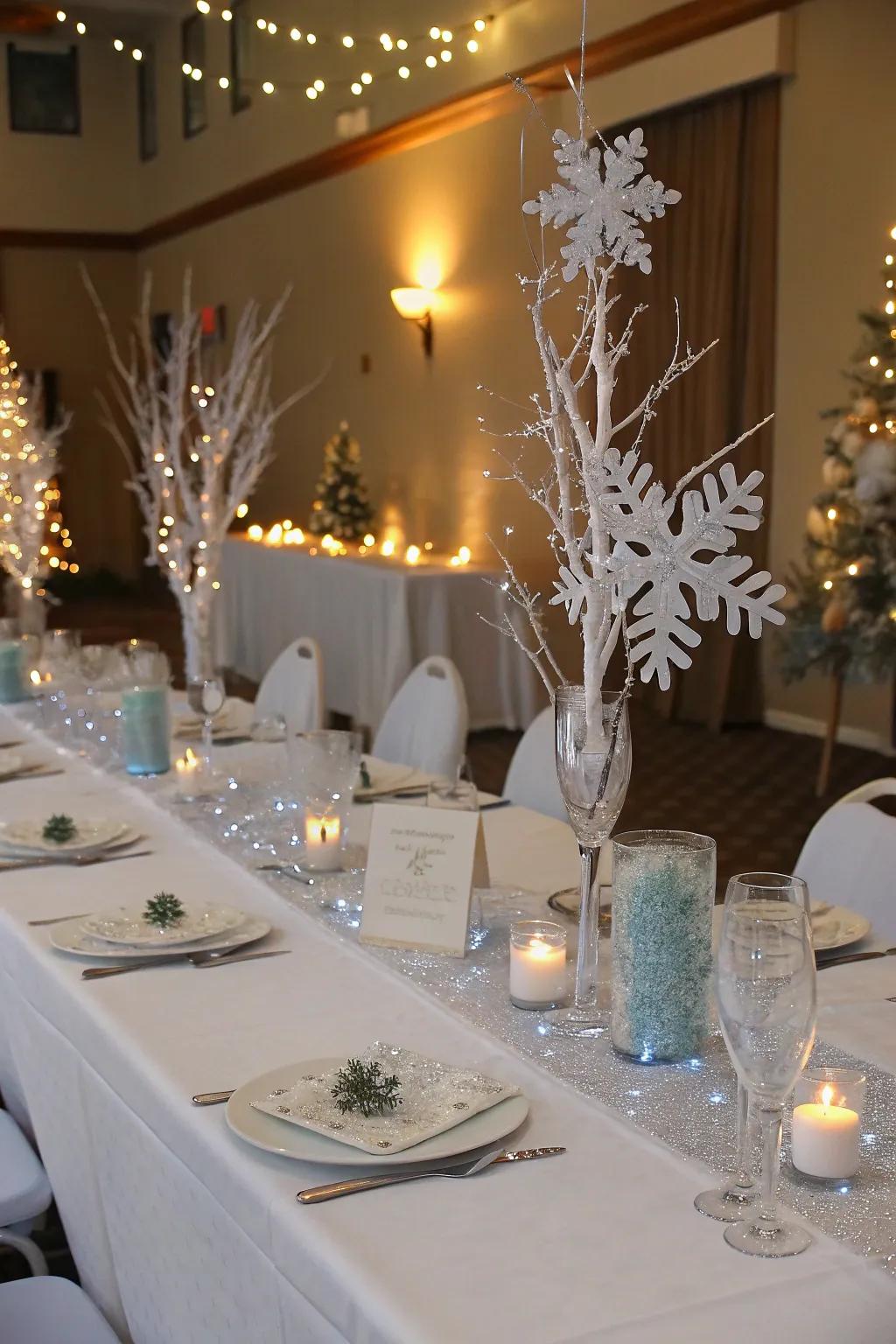 A whimsical winter wonderland theme.